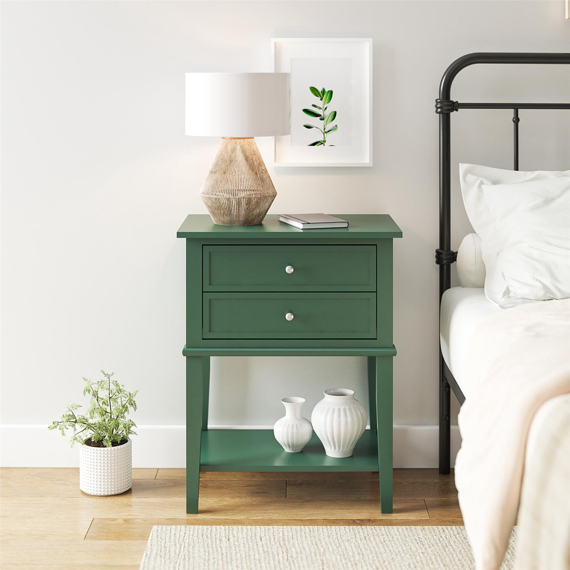 Desert Fields Eclectic Boho Accent Table with 2 Drawers, Hunter Green