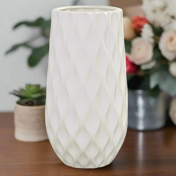 Bernice Textured White Ceramic Vase