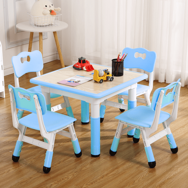 CazToi Set de Mesa y Sillas para Niños de 5 Piezas, Mesa de Actividades Cuadrada de 60x60cm con 4 Taburetes