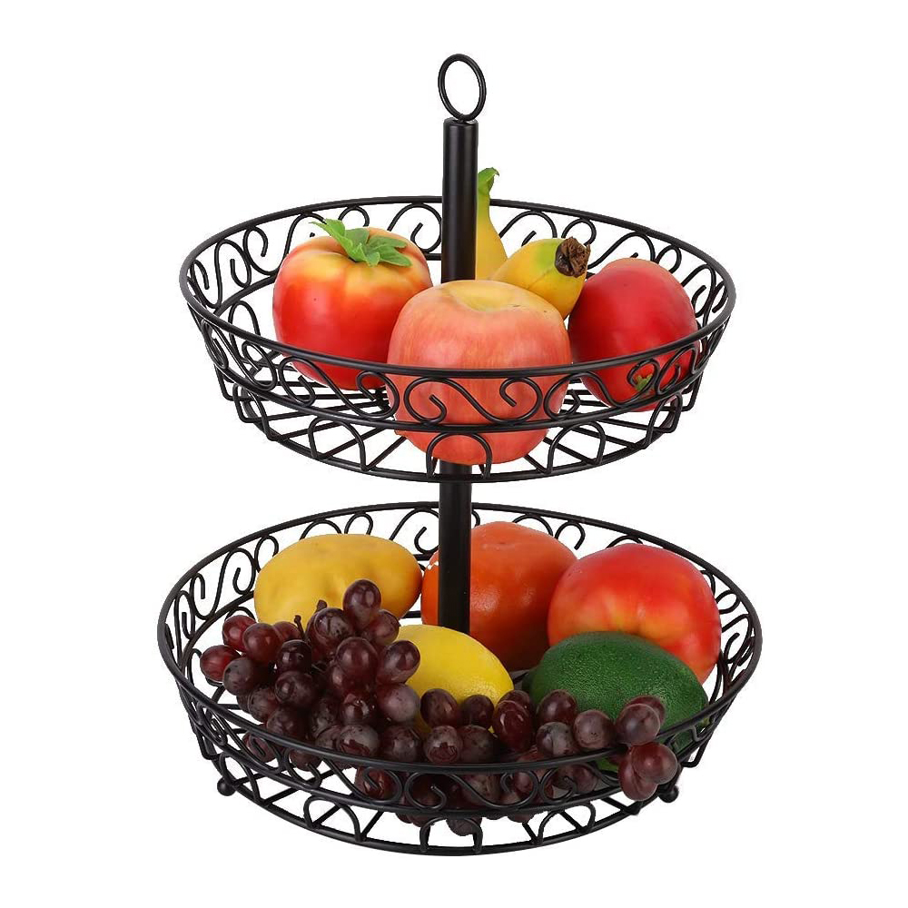 2 Tier Fruit Basket Mesh Metal Fruit Bowl Basket Stand for Fruits Vegetables Bread Snacks
