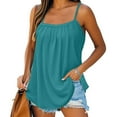thumbnail image 2 of Womens Camisole Tank Tops, Yigetop Summer Tank Tops for Women 2025 Loose Fit Pleated Square Neck Sleeveless Shirt Curved Flowy Vest Basic Cotton Tee Beach Vacation Clothes for Women Sky Blue 3XL, 2 of 7
