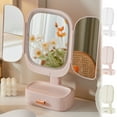 thumbnail image 1 of Fiudx Espejo de Maquillaje de Escritorio, Diseño de Luz Led Giratorio de 360°, Elegante Color Beige, Plegable y Portátil, Organizador Multifuncional para Dormitorio y Baño, Tamaño 36 X 17,5 X 11 Cm., 1 of 7