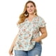 thumbnail image 4 of Women's Plus Size Tops Floral Printed Ruffle Trim V Neck Layered Sleeve Blouse Light Blue 3X, 4 of 7