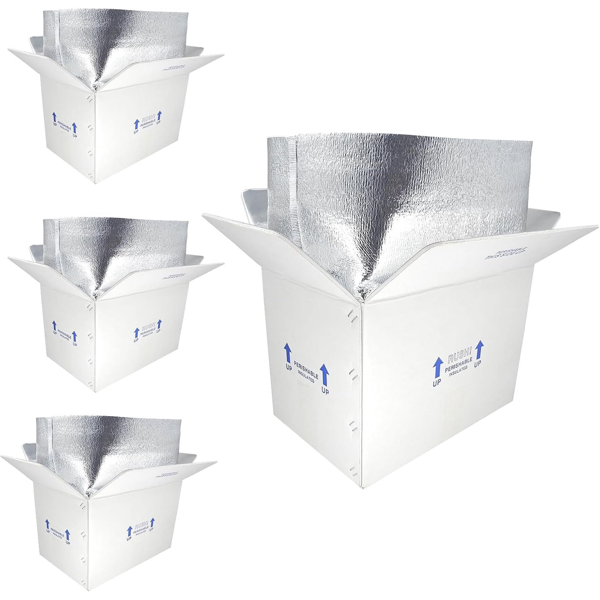 15x10x11" Insulated Shipping Box, Perishable Cooler for Frozen Styrofoam Boxes for Cold Shipping Perishables Packaging Insulated Carton with Foil Liner Bag, 4 Pack