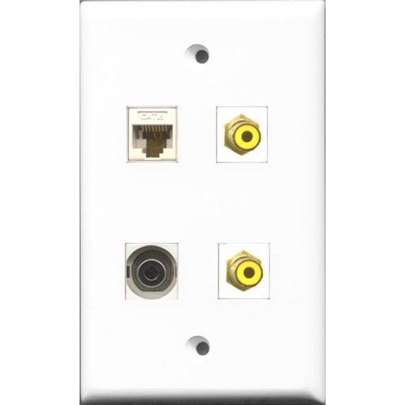 RiteAV - 2 Port RCA Yellow and 1 Port 3.5mm and 1 Port Cat6 Ethernet White Wall Plate