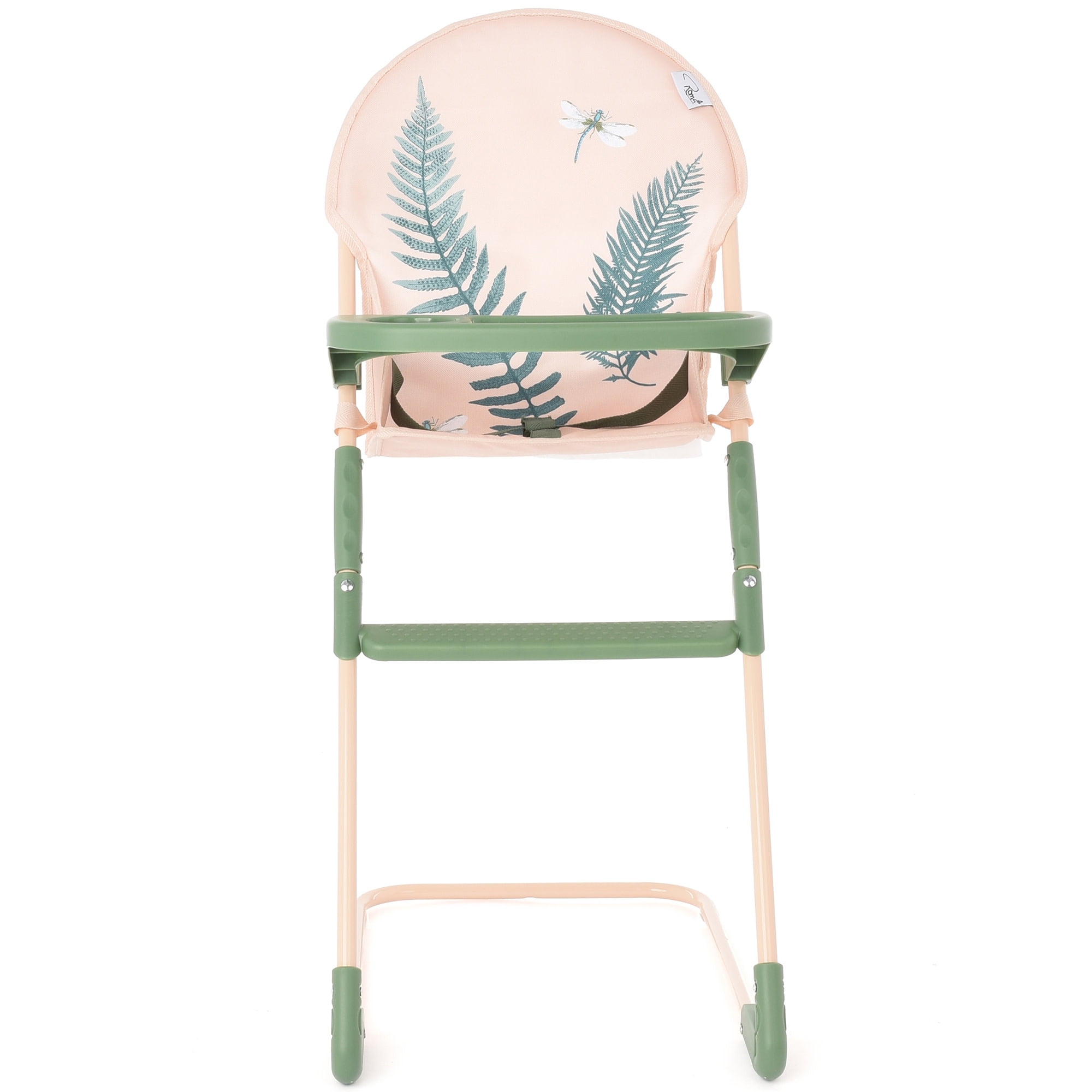Roma Prams: RHS Doll Highchair - Fern - Cream & Green, Feeding Tray, Fabric Seat, Accessory For Dolls Up To 16.5", Easy Storage, Roleplay Toy Kids 3+