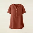 thumbnail image 5 of VEKDONE Women's Linen Short Sleeve Shirts Solid V Neck Button Down Tunic Tops Casual Loose Fit Lightweight Long Tees for Business Work Orange XXL, 5 of 9
