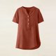 thumbnail image 5 of TaTaai Summer V Neck Casual Top, Women's Half Button Open Front Design, Linen Inspired Short Sleeve Solid Color Shirt Gift, 5 of 9