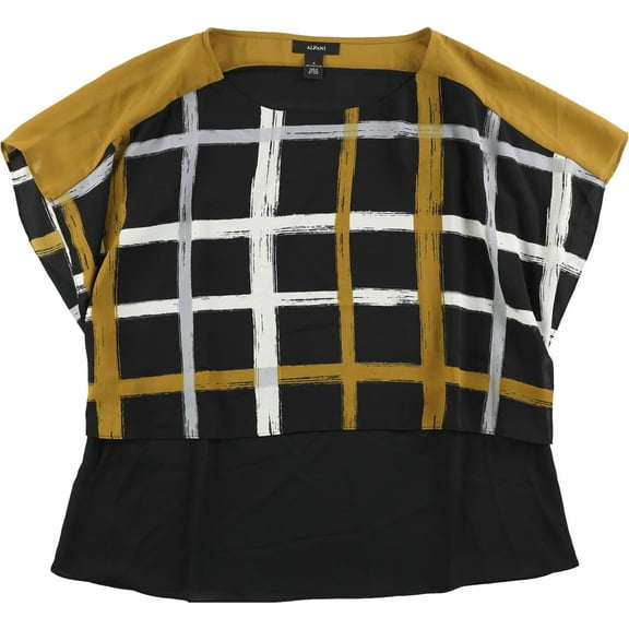 Alfani Womens Windowpane Kimono Top Blouse, Black, Plus Size, 4