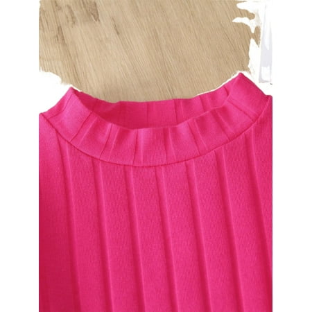 

Casual Plain Round Neck Fitted Long Sleeve Hot Pink Toddler Girls Dresses (Girl s)