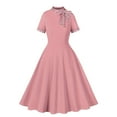 thumbnail image 2 of Busydd Womens 1950s Vintage Dress Fashion Bow Short Sleeve Cocktail Dresses Solid Color Flowy Midi Dress Formal Party Prom Dress Elegant Homecoming Dresses, 2 of 7