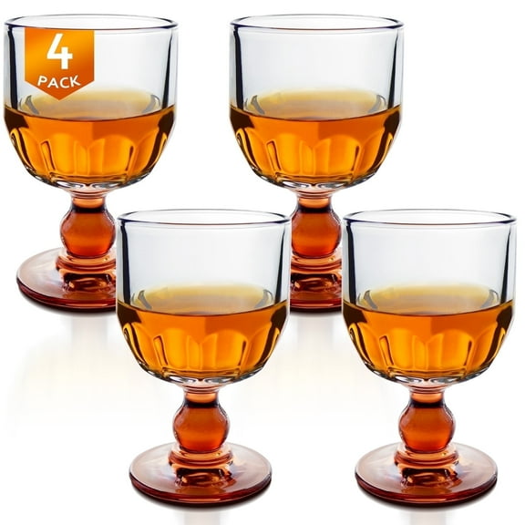 Funxee Cocktail Glasses Set of 4- Glassware for Kitchen, Vintage Wine Goblets, Whisky Stemware- Elegant Barware for Dinner Party, Wedding, Restaurant (6.7 oz, Brown)