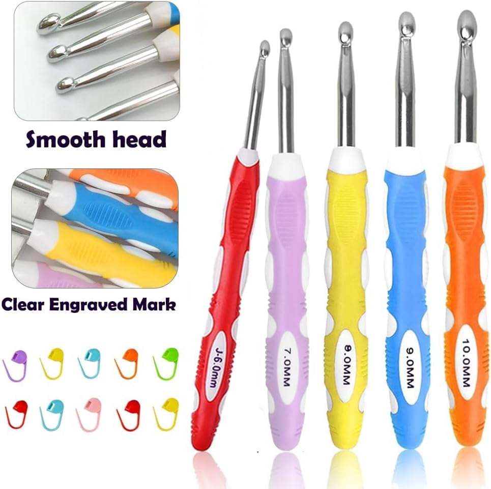 RGHJAR-Large Crochet Hooks 5 Sizes Crochet Hook Set,6.5mm 7.0mm 8.0mm 9.0mm 10.0mm Crochet Needle