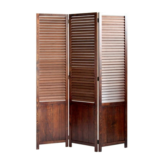 Traditional 3 Panel Espresso Wood Frame Perky Floor Screen
