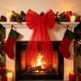 thumbnail image 6 of Hovilon Christmas Tree Topper Bow - Red Snow Lace Mesh Netting Ribbon Large Flowing Decoration for Indoor Holiday Tree, Fireplace Door Wall Winter Xmas Party Home Decor Supplies Polyester, 6 of 6