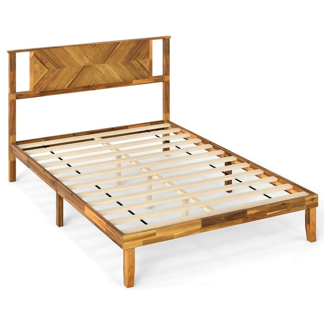 Costway Full Size Bed Frame with Headboard Under-Bed Space No Box Spring Needed