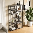 thumbnail image 4 of KIOOTTO 69" L-Shaped Corner Bookshelf, 5-Tier Industrial Etagere with 9 Storage Shelves, Heavy Duty Tall Corner Shelf Organizer for Home Office & Living Room, Black, 4 of 7
