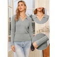 thumbnail image 2 of DARING DIVA Fall Sweaters Collared V Neck Cable Knit Pullover Tops S Grey, 2 of 6
