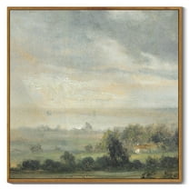 Drsoum Vintage Landscape Canvas Wall Art 16x16in Natural Framed Retro Rustic Village Prints Modern Kitchen Bathroom Office Decor