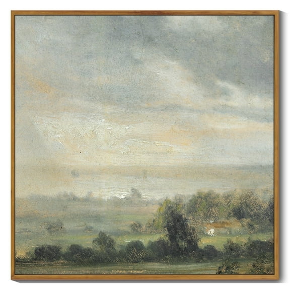 Drsoum Vintage Landscape Canvas Wall Art 16x16in Natural Framed Retro Rustic Village Prints Modern Kitchen Bathroom Office Decor