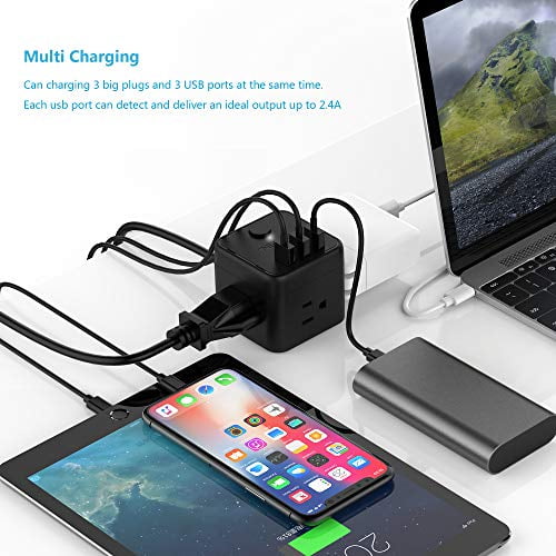 TESSAN Cube Power Strip with USB Ports 5ft Cord On//Off Swtich for Travel//Office