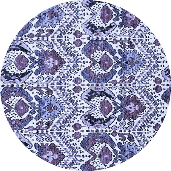 Ahgly Company Machine Washable Indoor Round Abstract Blue Modern Area Rugs, 8' Round