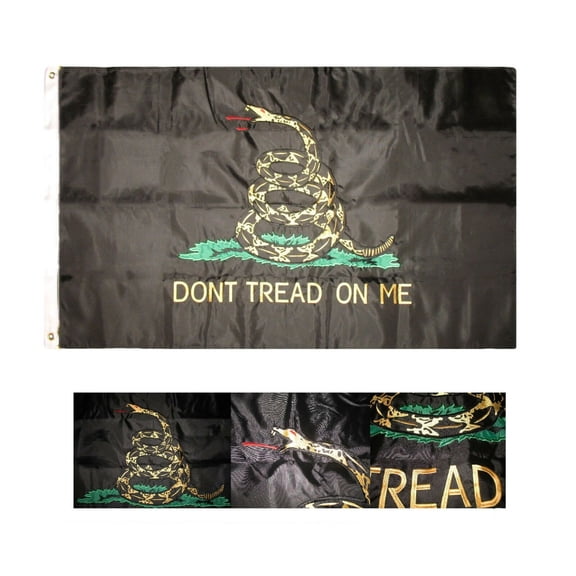 3x5 Embroidered Black Gadsden Dont Tread on me Tea Party Double Sided Nylon Flag