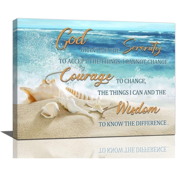 Serenity Prayer Wall Art Ocean Coastal Beach Seashell Christian Wall Decor Scripture Quotes Pictures Painting Print Framed Artwork for Bathroom Bedroom Living Room Yoga Room Office 12"x16"