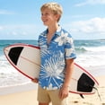 thumbnail image 6 of SERTG Boys Hawaiian Print Short Sleeve Shirt Turndown Collar Button Down Casual Top For Boys 3-15 Years Old Summer Fashion Shirt, 6 of 8