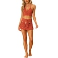 thumbnail image 2 of MODA NOVA Juniors 2 Pieces Bikini Set Hollow Out Cami Top Mini Skirt Summer Beach Crochet Knit Sets Red M, 2 of 5