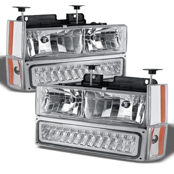 AKKON - For Chevy C/K Series Silverado Suburban Tahoe Pickup Truck Chrome Housing Headlight   LED Bumper   Corner Light Set