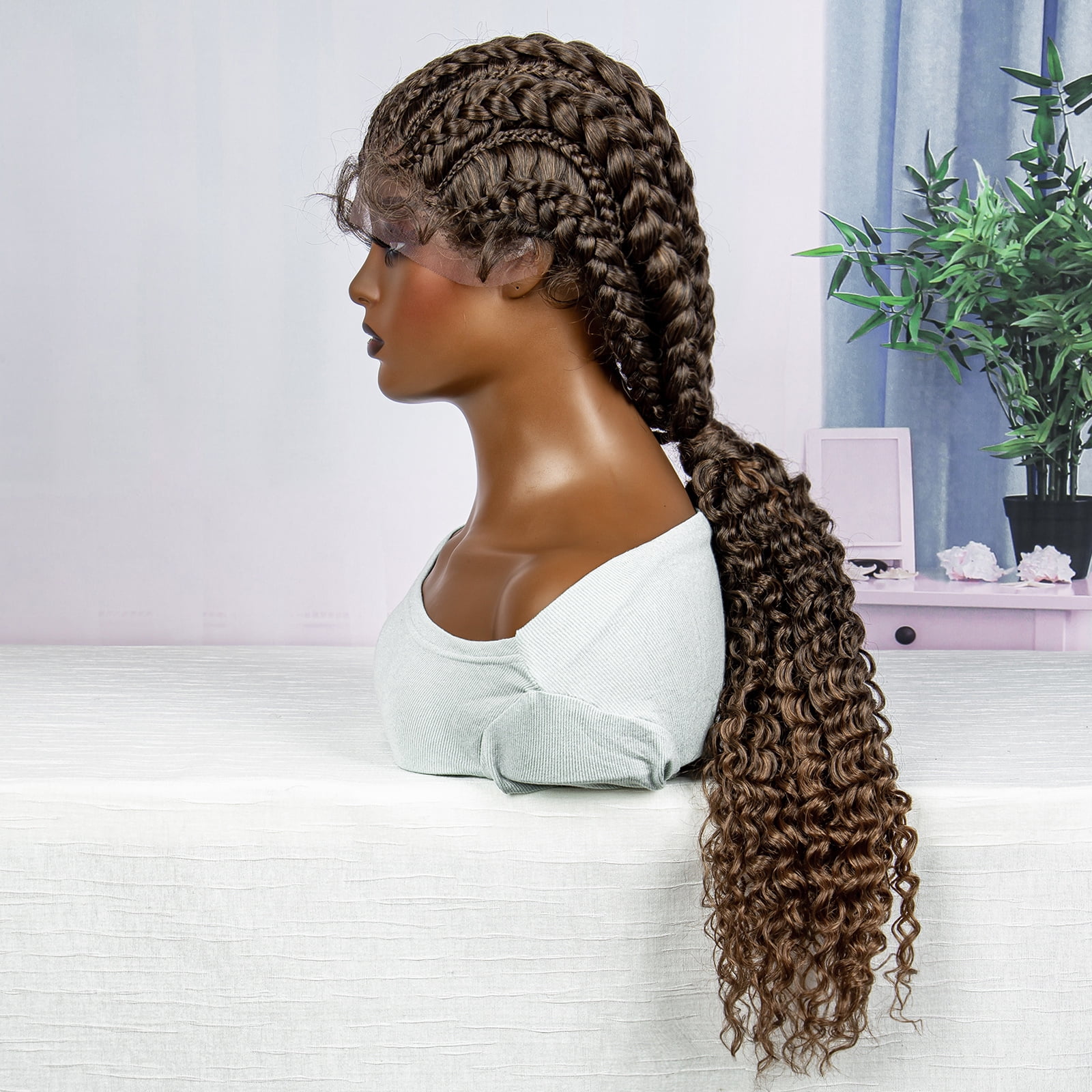 28 Inches Lace Frontal Synthetic Braided Wigs Lace Front Braided Ponytail Wig Natural Knotless with Baby Hair for Black Women Daily Use (1B/30 Color)
