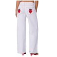 thumbnail image 3 of TSADFHJI Womens Skirts Long Solid Color Bow Strawberry Embroidery Pattern Loose and Versatile Straight Leg Jeans M White, 3 of 7