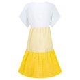 thumbnail image 5 of CHOK Robe Mini Décontractée pour Femme Grande Taille Été Ample Mode Patchwork Col en V à Rayures à Pois Manches Courtes Volant Ourlet à Étages en Lin Robe de Plage Soleil en Liquidation, 5 of 5