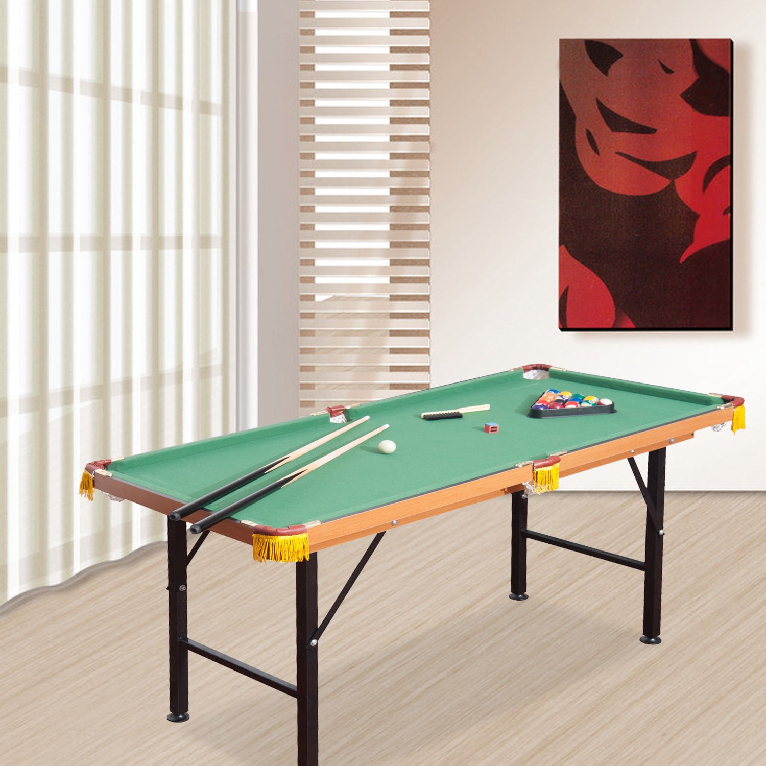 Soozier 55 In Portable Folding Billiards Table Game Pool Table For Kids Adults With Cues Ball Rack Brush Chalk Walmart Com Walmart Com