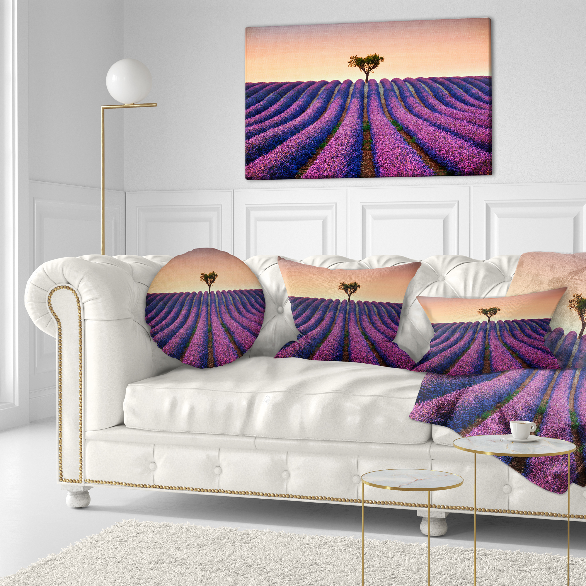 Designart Lavender and Lonely Tree Uphill - Landscape Photography Throw Pillow - 12x20