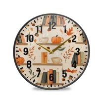 Yayeee Wall Clock Battery Operated 11.9" Silent Non-Ticking for Living Room, Fall Book Shelf