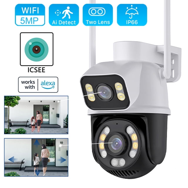Cámara de Seguridad PTZ Inalámbrica de Doble Lente de 5MP con 2.4GHz