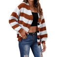 thumbnail image 2 of Women'S Winter Striped Cardigan Sweaters Long Sleeve Button Down Open Front Chunky Knit Oversized Sweater Coat Brown S, 2 of 9