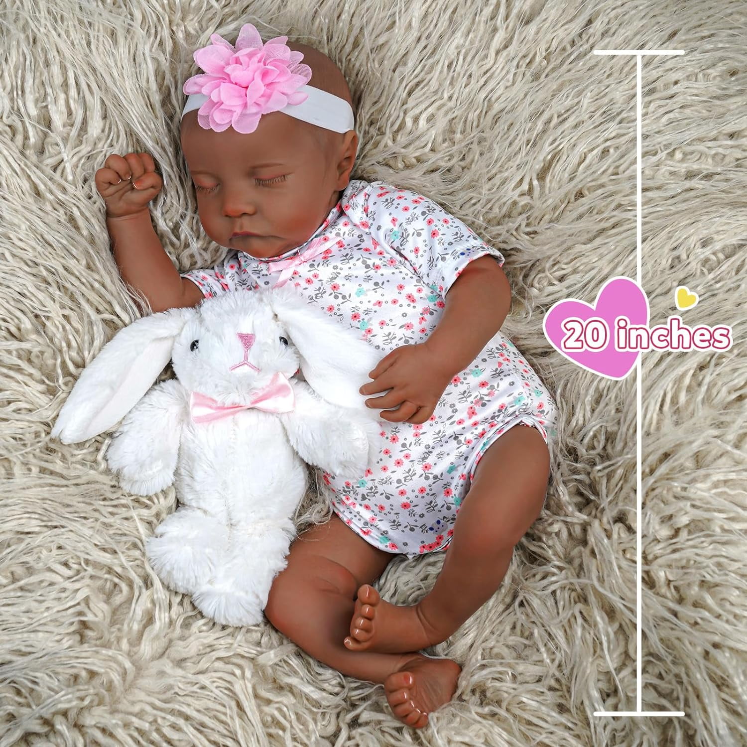 BABESIDE Lifelike Reborn Baby Dolls Black Girl, 20 Inch African American Baby Dolls Sleeping That Look Real with Soft Cloth Body