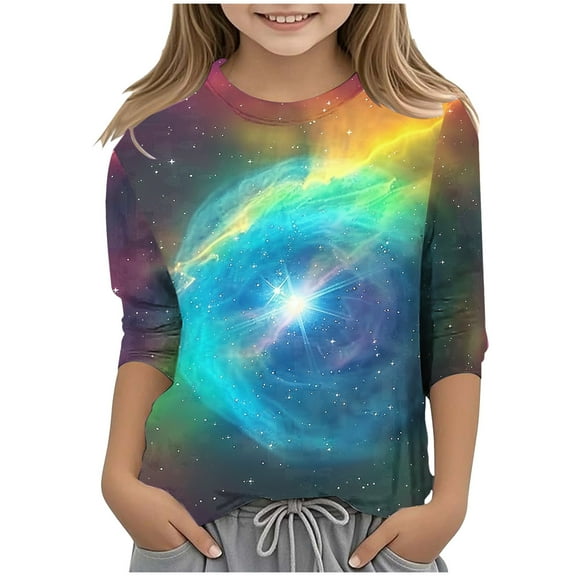 ZTKWD Shirts for Boys Girls Kids Tops 3/4 Sleeve Starry Sky Galaxy Print 6-16 Years