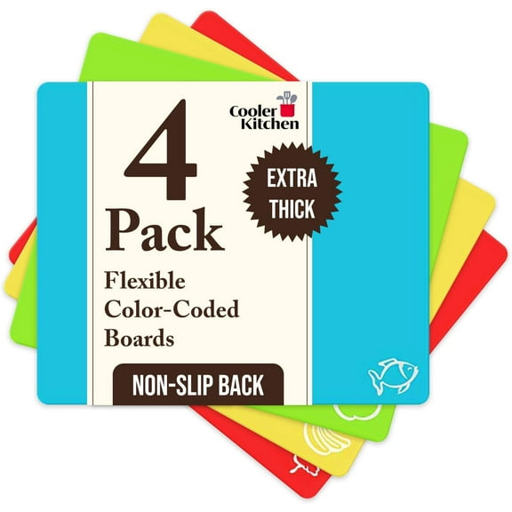 Cooler Kitchen 4 Piece Plastic EZ-Grip Flexible Coded Cutting Mats