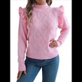 thumbnail image 1 of Suéteres de Mujer, Suéter de Cuello Redondo con Volantes, Larga, Color Liso, Holgados, para Invierno 2025. Rosa L, 1 of 9
