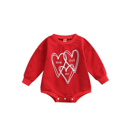 

Valentine s Day Infant Baby Girls Boys Outfit Mom Dad and Me Heart Print Romper Sweatshirt Spring Clothes