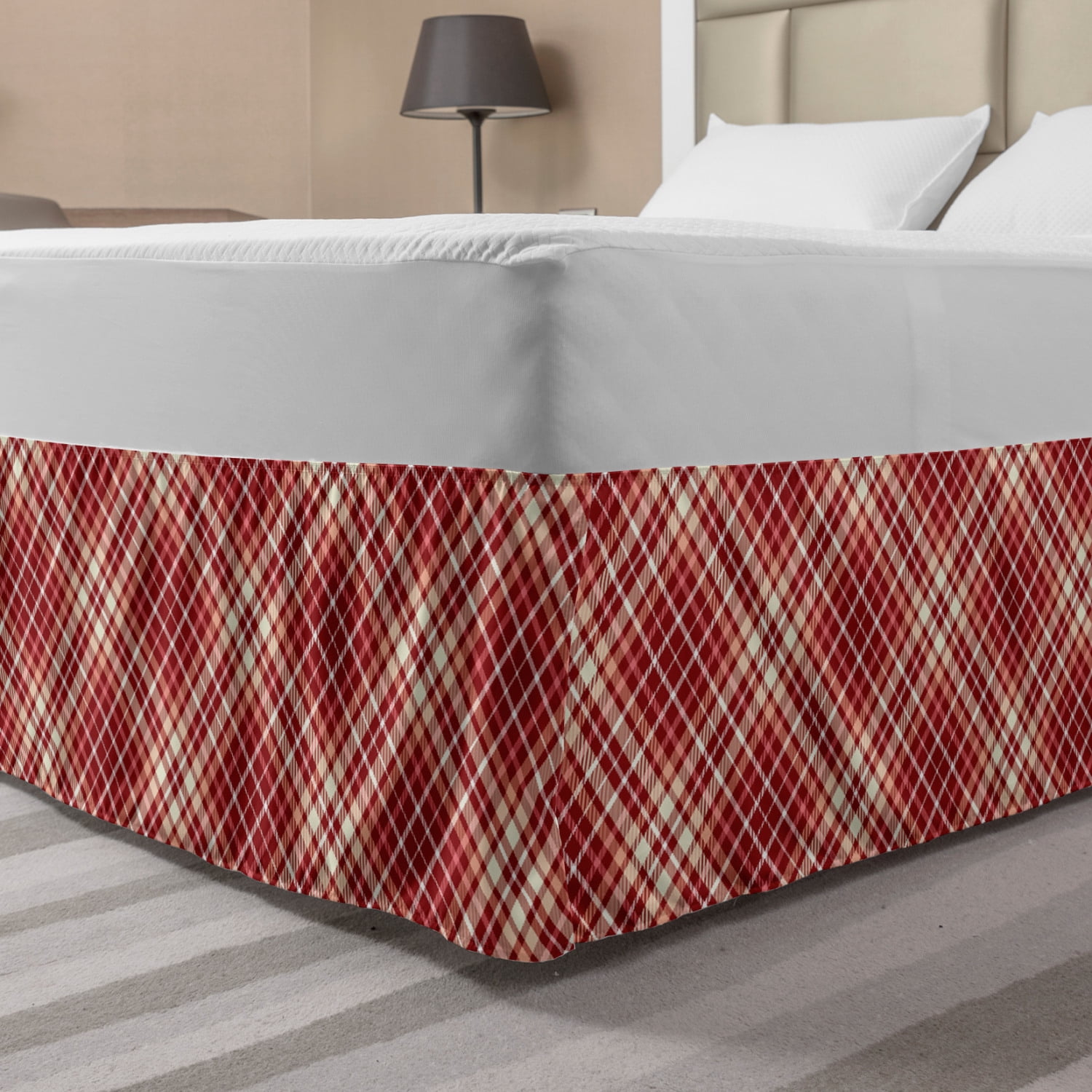 Plaid Bed Skirt, Tartan Checkered Pattern of Symmetric Parallel Stripes