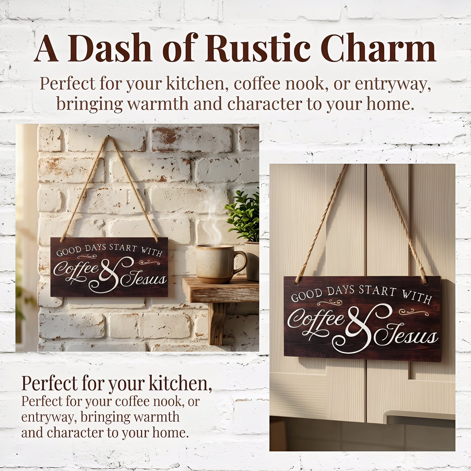 Unique Bargains Coffee Bar Sign Station Decor Rustic Wood Hanging Plaque Style I 3.9in