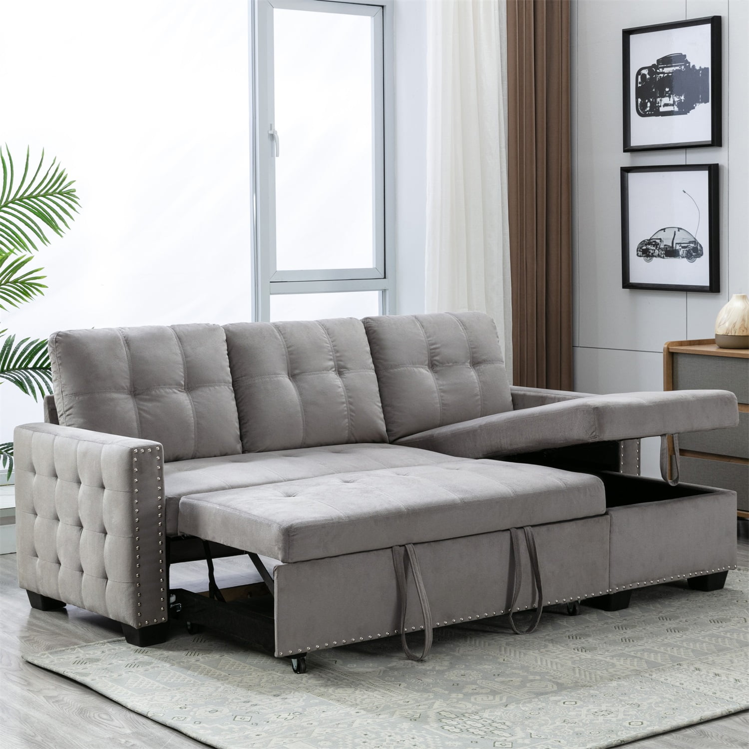 Causal Grey and Brown Plaid Sofa Bed – Overstock Outlet