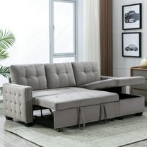 Canddidliike 77" Modern Sectional Sleeper Sofa with Storage Chaise, Light Grey Pull-Out Sofa Bed Velvet Fabric L-Shape Couch for Living Room Furniture