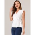 thumbnail image 2 of INSPIRE CHIC Women's Ruffle Flutter Sleeve V Neck Summer Peplum Blouse Top White L, 2 of 6