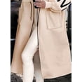 thumbnail image 6 of Women'S Hooded Windbreaker Knitted Long Sleeve Oversized Jacket Casual Drawstring Waist Coat with Zipper Apricot S, 6 of 7